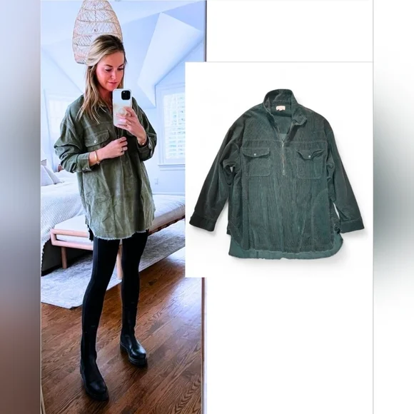 Aerie Offline Corduroy 1/2 Zip Pullover Forest Green, Size XXL - Picture 4 of 11